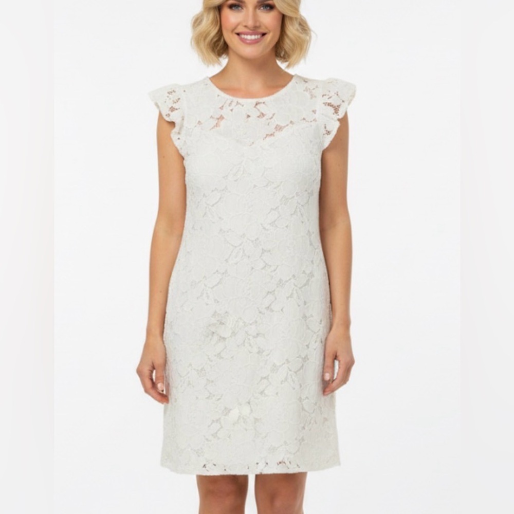 Monteau Ladies’ Elegant‎ White Lace A-line Summer Dress Size L